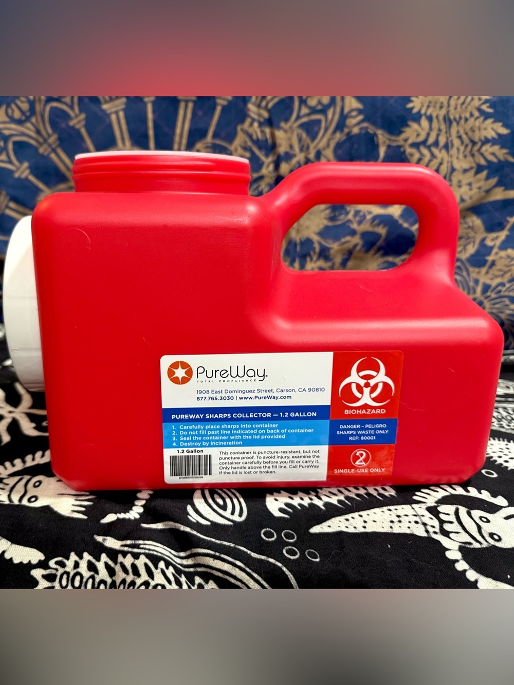 1.2 Gallon Red Sharps Container - Medical Disposal